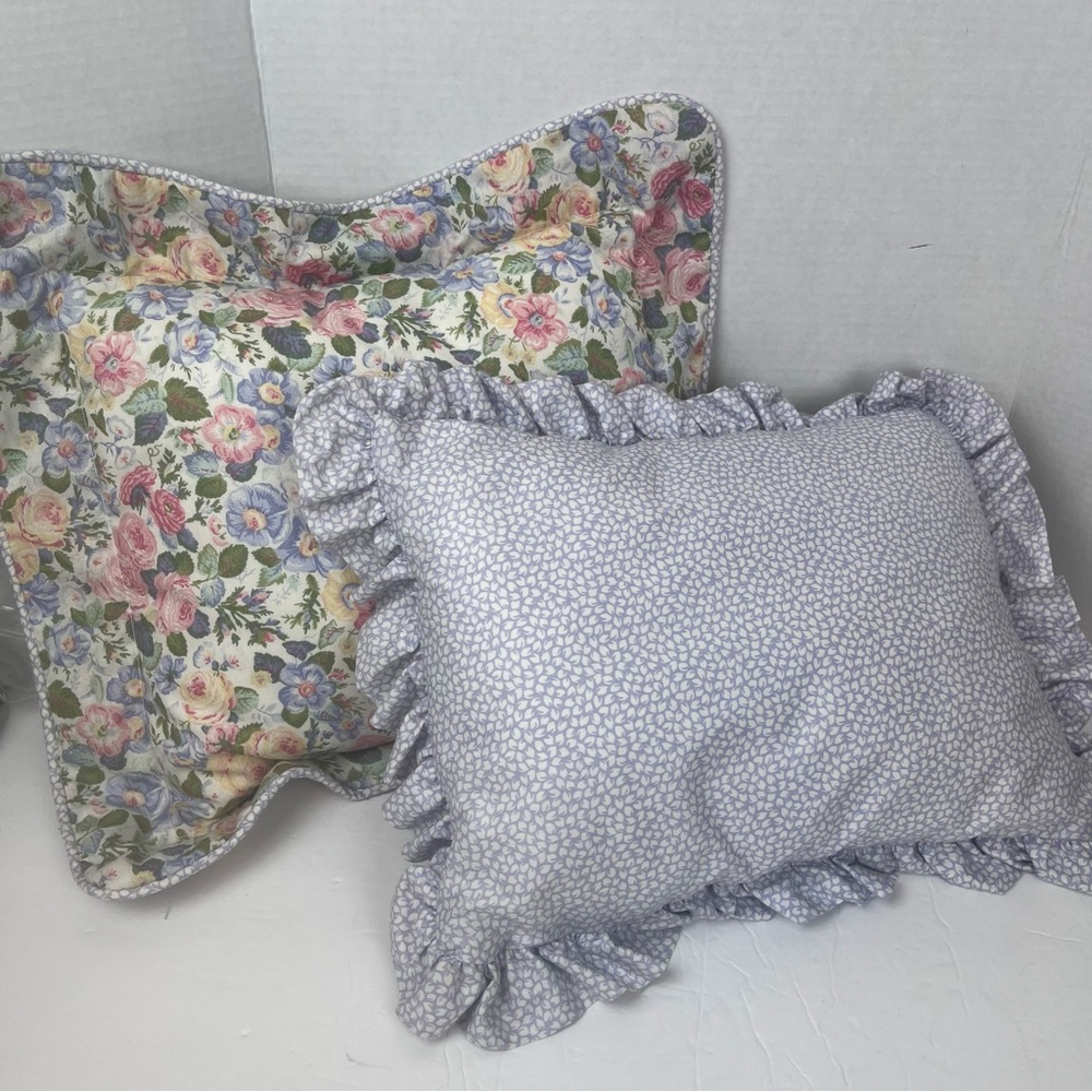 Vintage Laura Ashley floral & ruffled accent pillow pastel-pair(2)